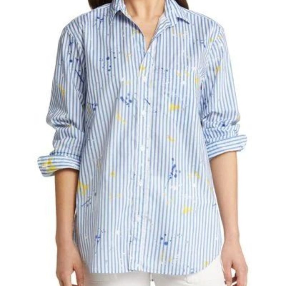 Frank & Eileen Blue and White 3/4 Sleeve Button Down Shirt
